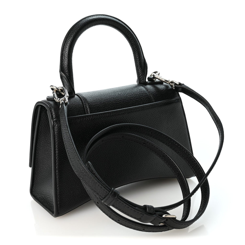 Grained Calfskin Hourglass Top Handle Bag XS Black