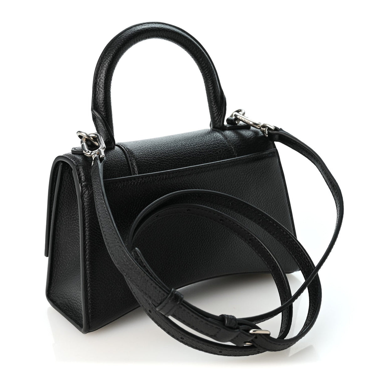 Grained Calfskin Hourglass Top Handle Bag XS Black