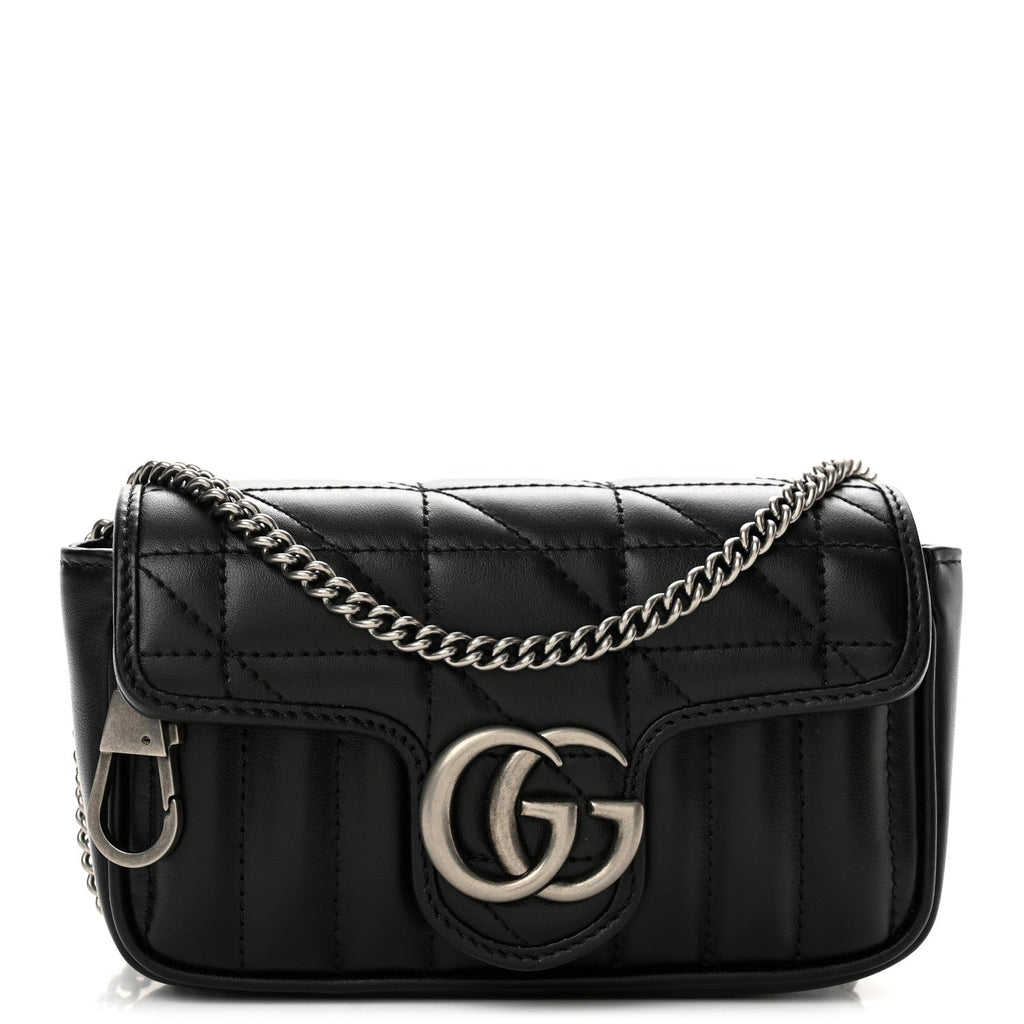 Calfskin Matelasse Aria Super Mini GG Marmont Shoulder Bag Black