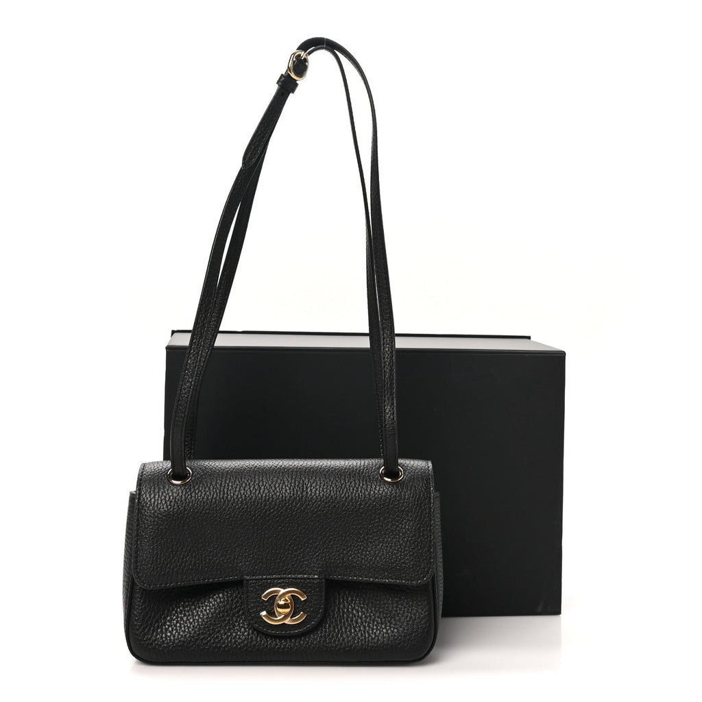 Grained Calfskin Mini Souplissimo Maxi Flap Black