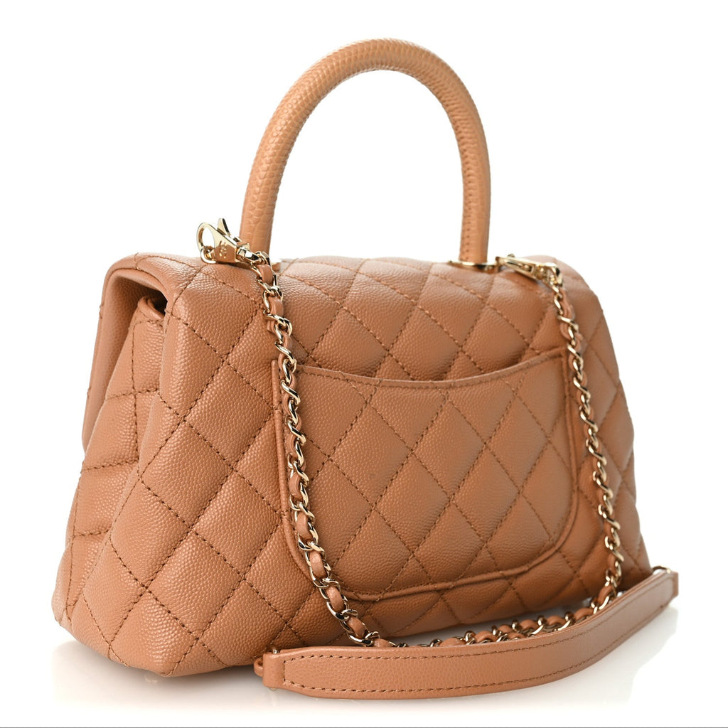 Caviar Quilted Lizard Embossed Mini Coco Handle Flap Brown