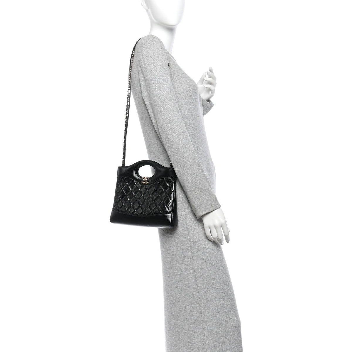 Aged Calfskin Quilted Mini 31 Shopping Bag Black
