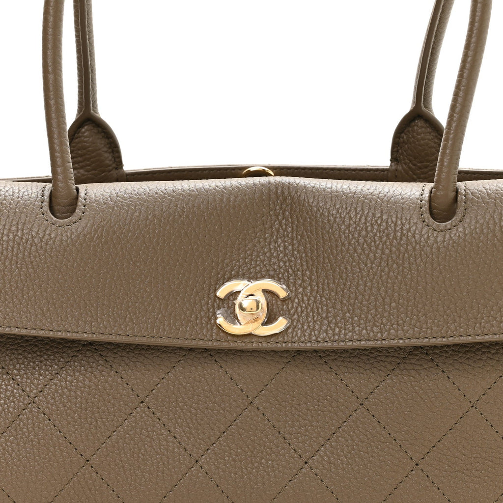 Grained Calfskin Stitched Urban Essentials Small Shopping Bag Dark Khaki