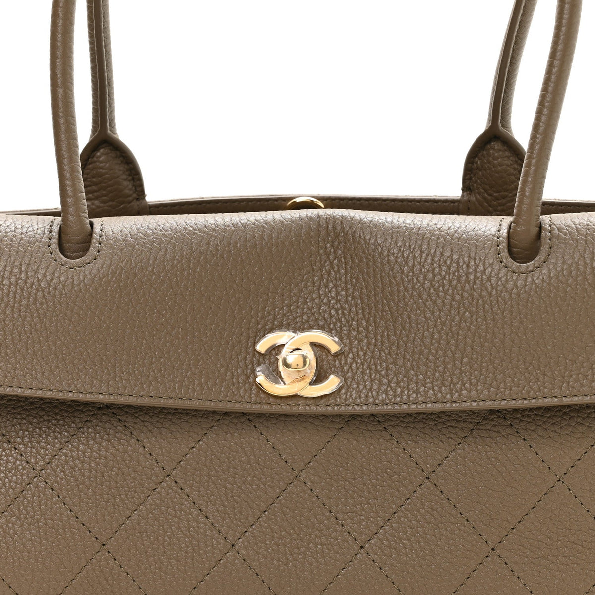 Grained Calfskin Stitched Urban Essentials Small Shopping Bag Dark Khaki