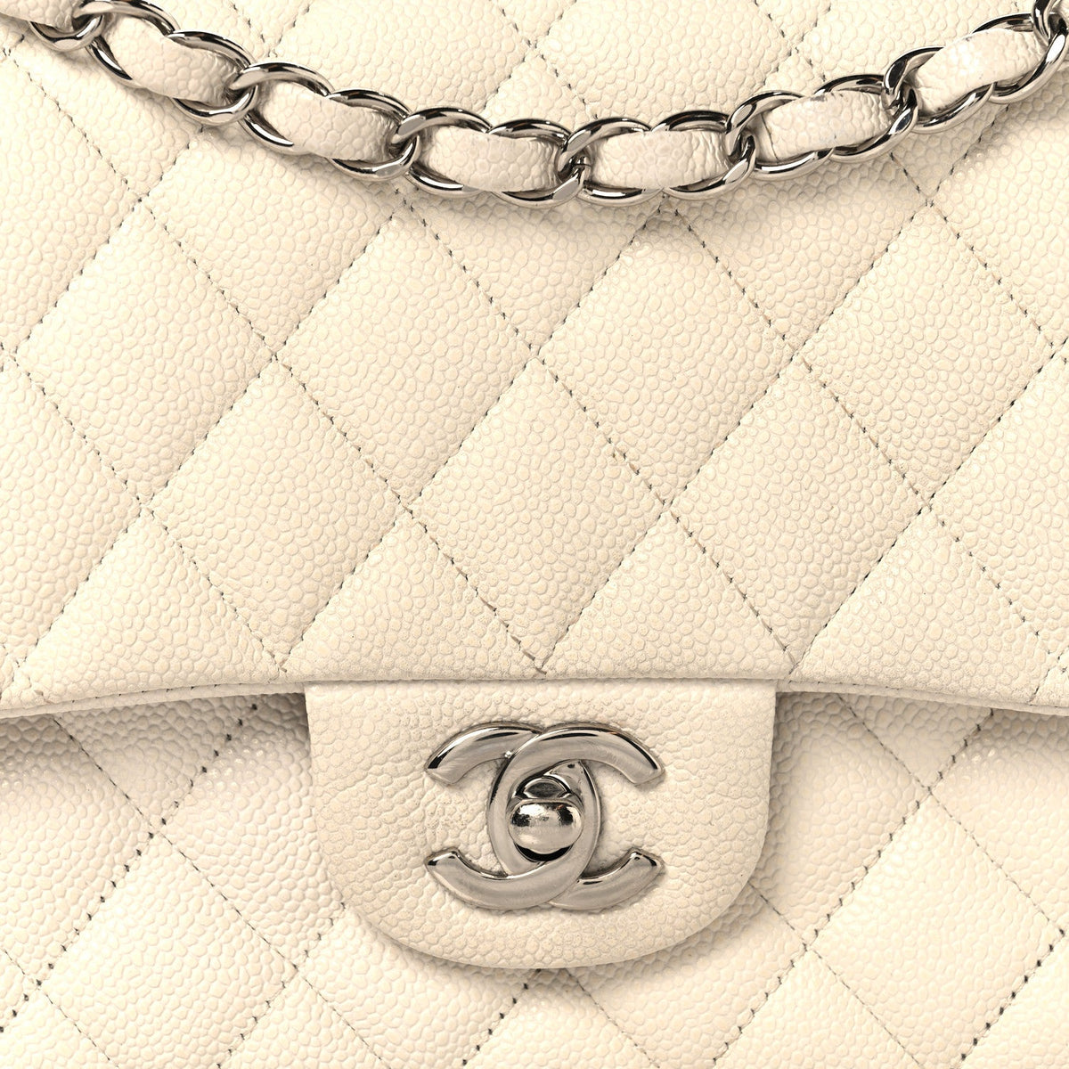Caviar Quilted Medium Double Flap White