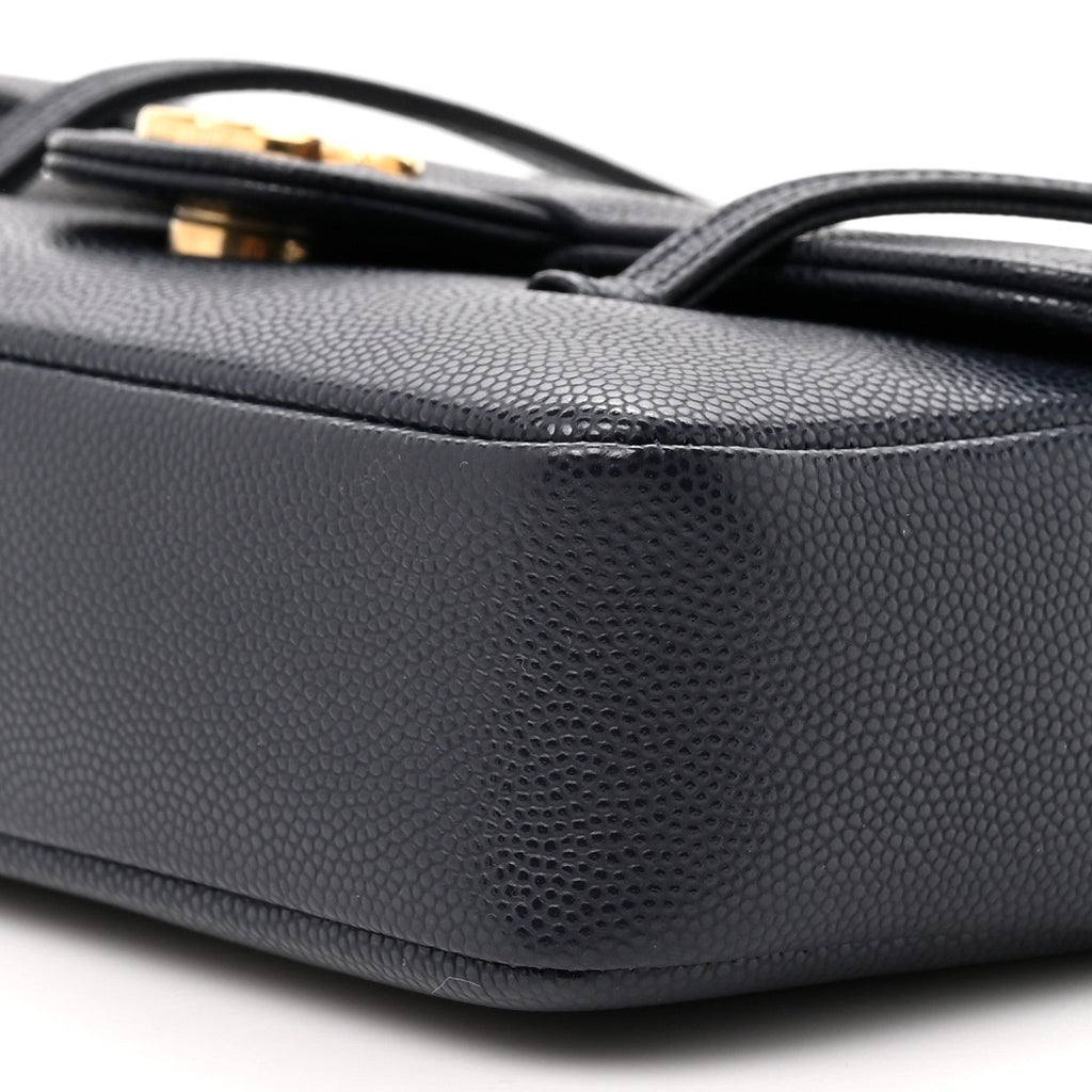 Shiny Caviar Mini Preppy Coco Shoulder Bag Dark Blue