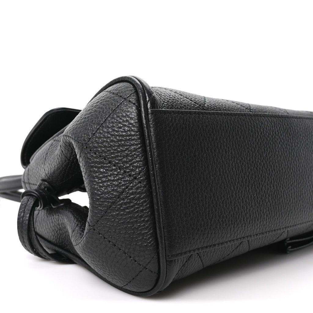 Grained Calfskin Stitched Urban Essentials Small Shopping Bag Black
