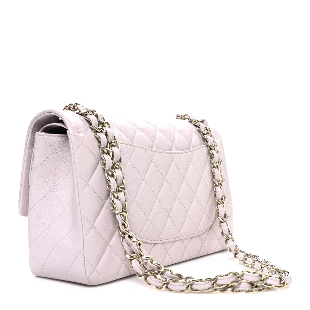 Caviar Quilted Jumbo Double Flap Light Purple