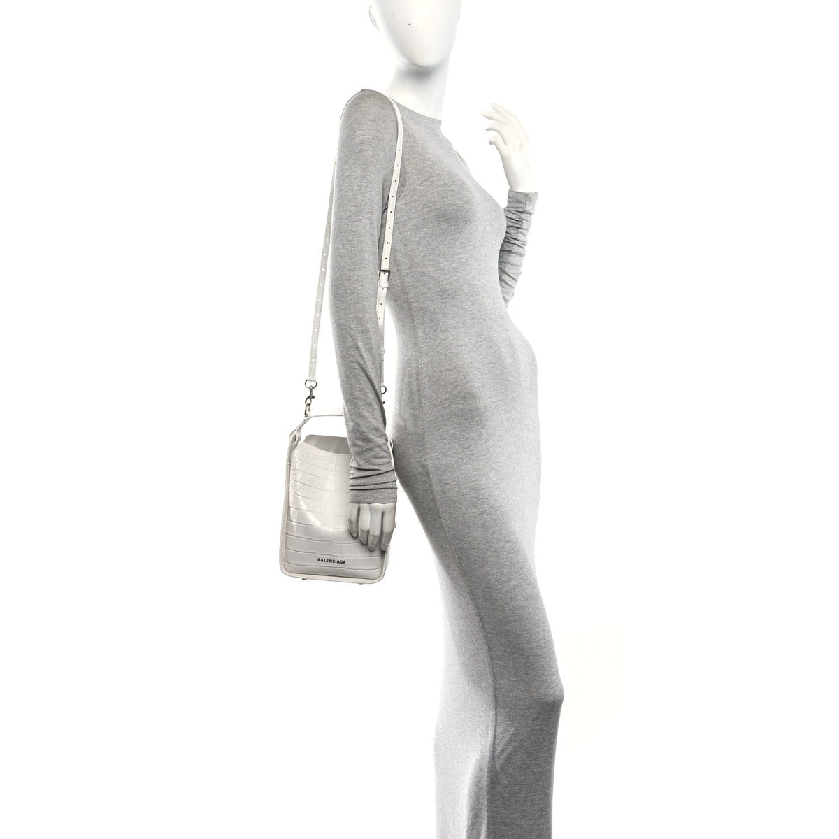 Calfskin Logo Crocodile Embossed XS Tool 2.0 North-South Tote White Black