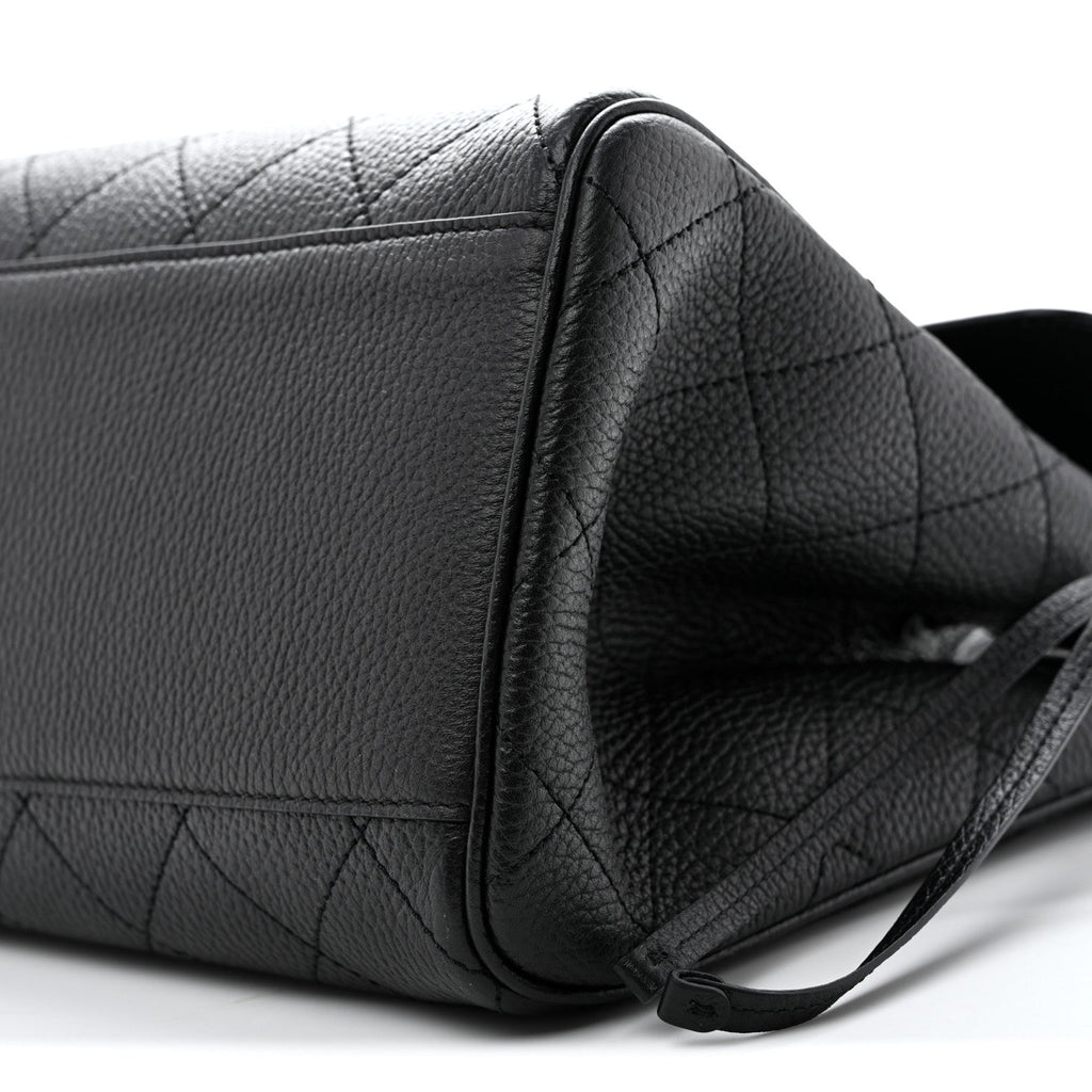 Grained Calfskin Stitched Urban Essentials Shopping Bag Black