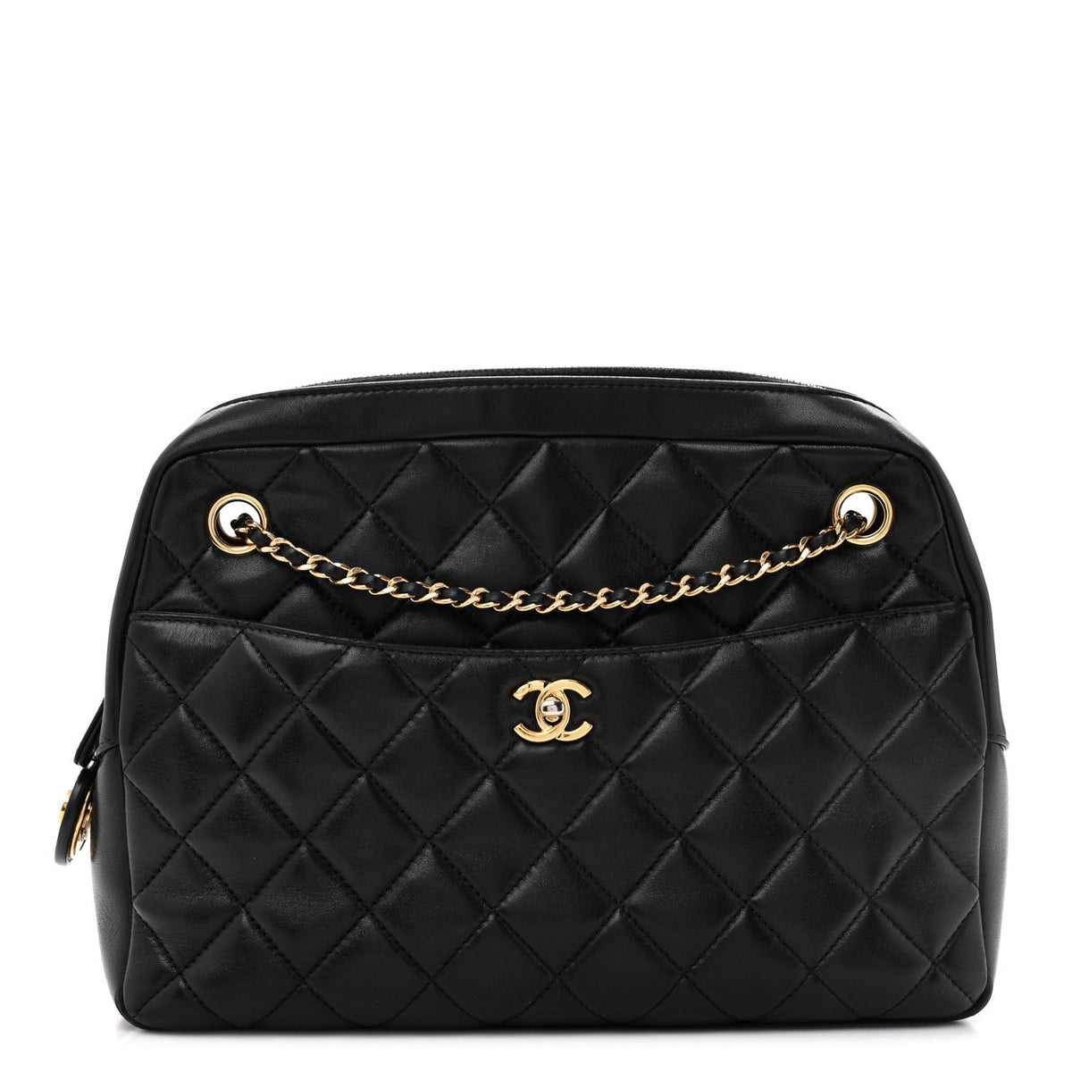 Lambskin Quilted Large Camera Case Black
