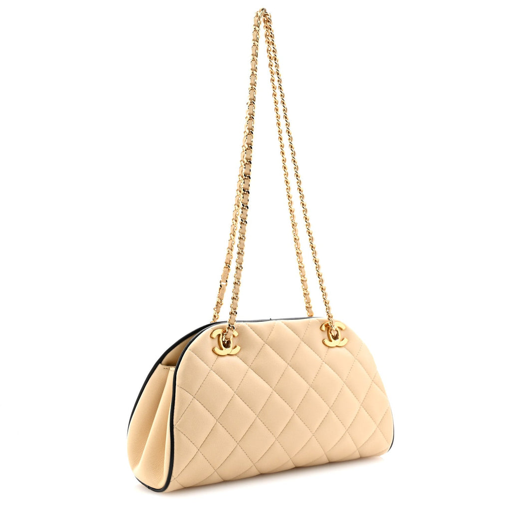Lambskin Quilted Eyes On You Clutch With Chain Beige
