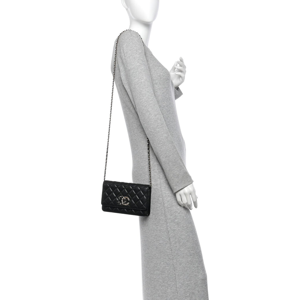 Caviar Quilted French New Wave Chain CC Wallet On Chain WOC Black