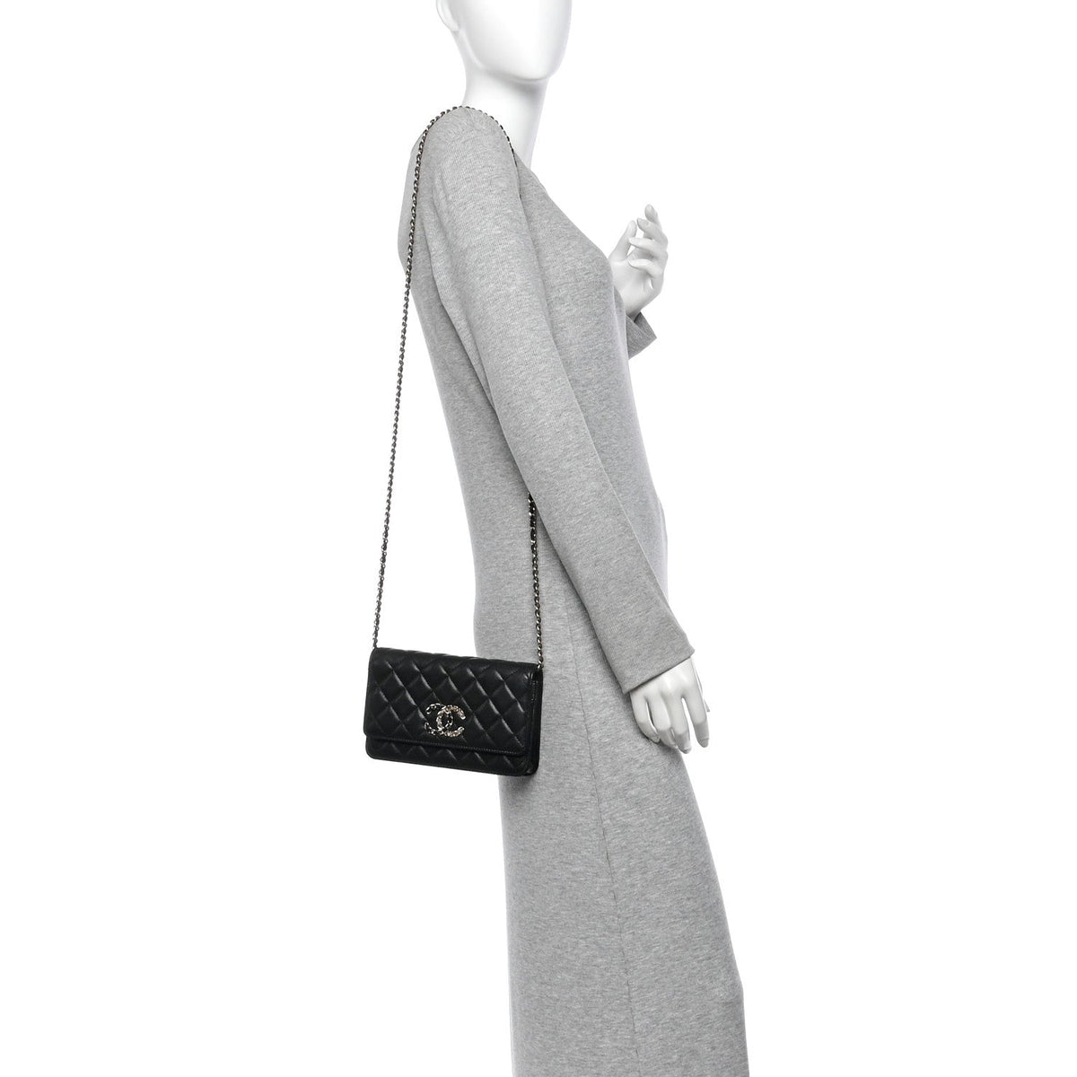 Caviar Quilted French New Wave Chain CC Wallet On Chain WOC Black