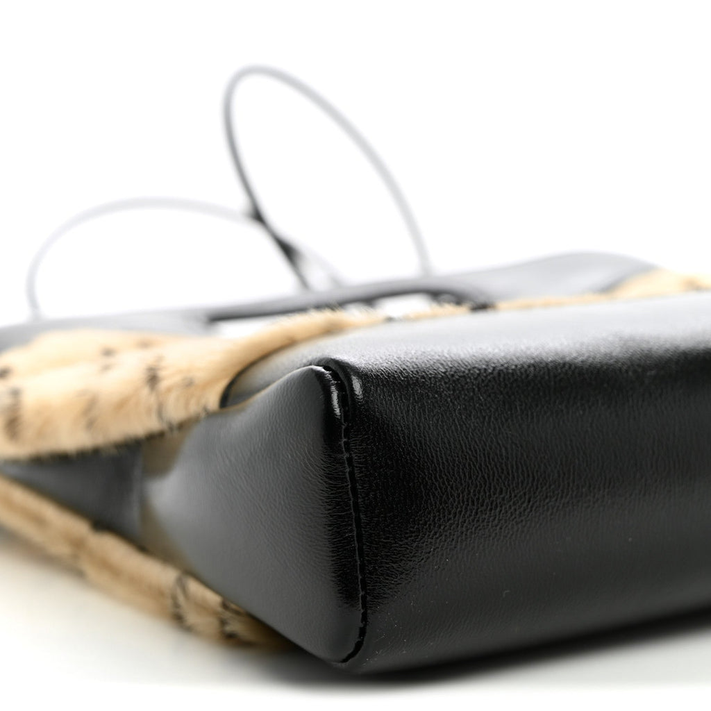 Shiny Lambskin Pony Hair Cheetah Printed Mini 31 Shopping Bag Light Beige Black