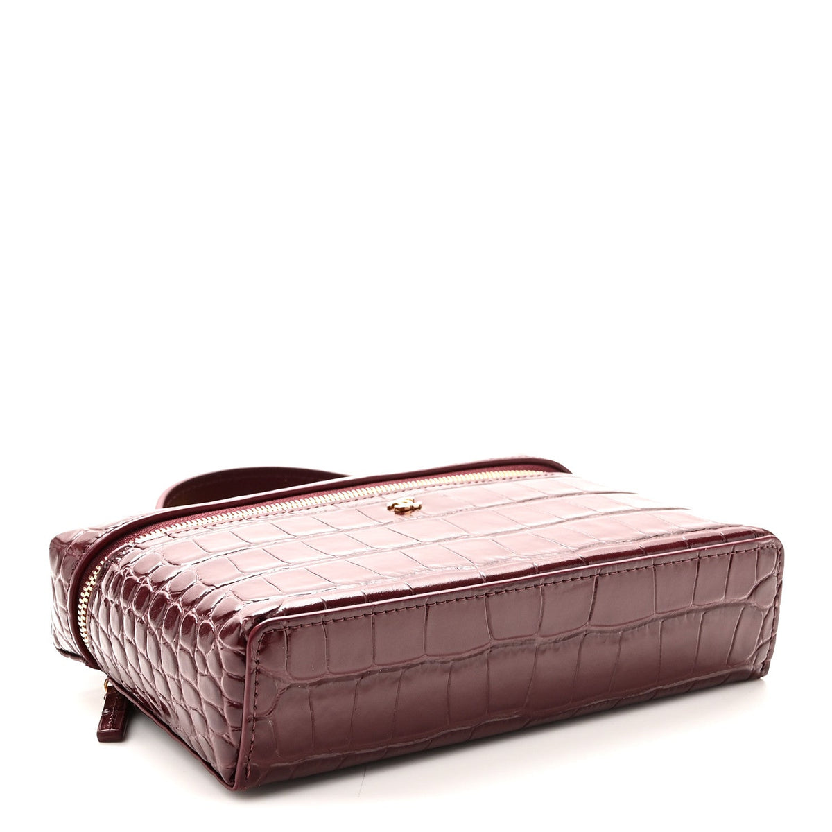 Calfskin Crocodile Embossed Crococo Exoticoco Vanity With Chain Dark Burgundy