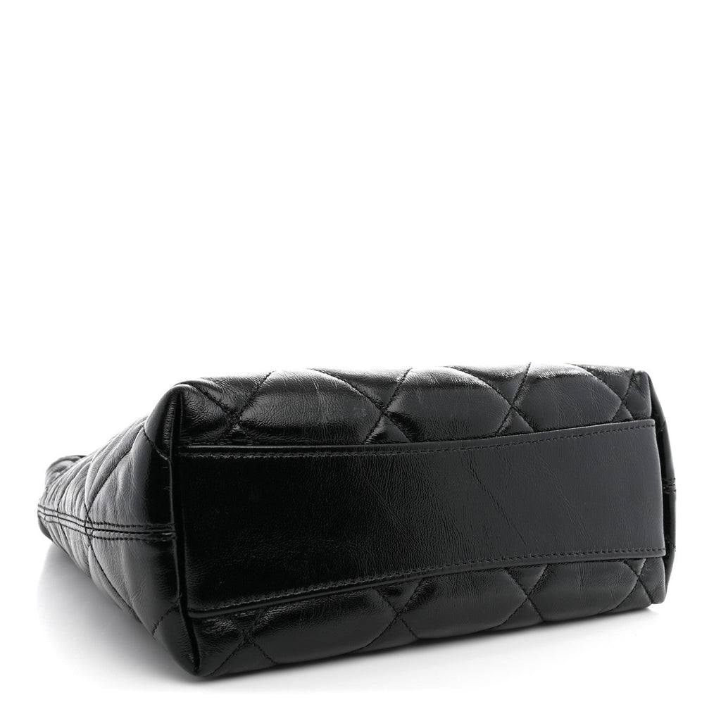 Shiny Crumpled Lambskin Quilted Small CC Funky Town Hobo Black