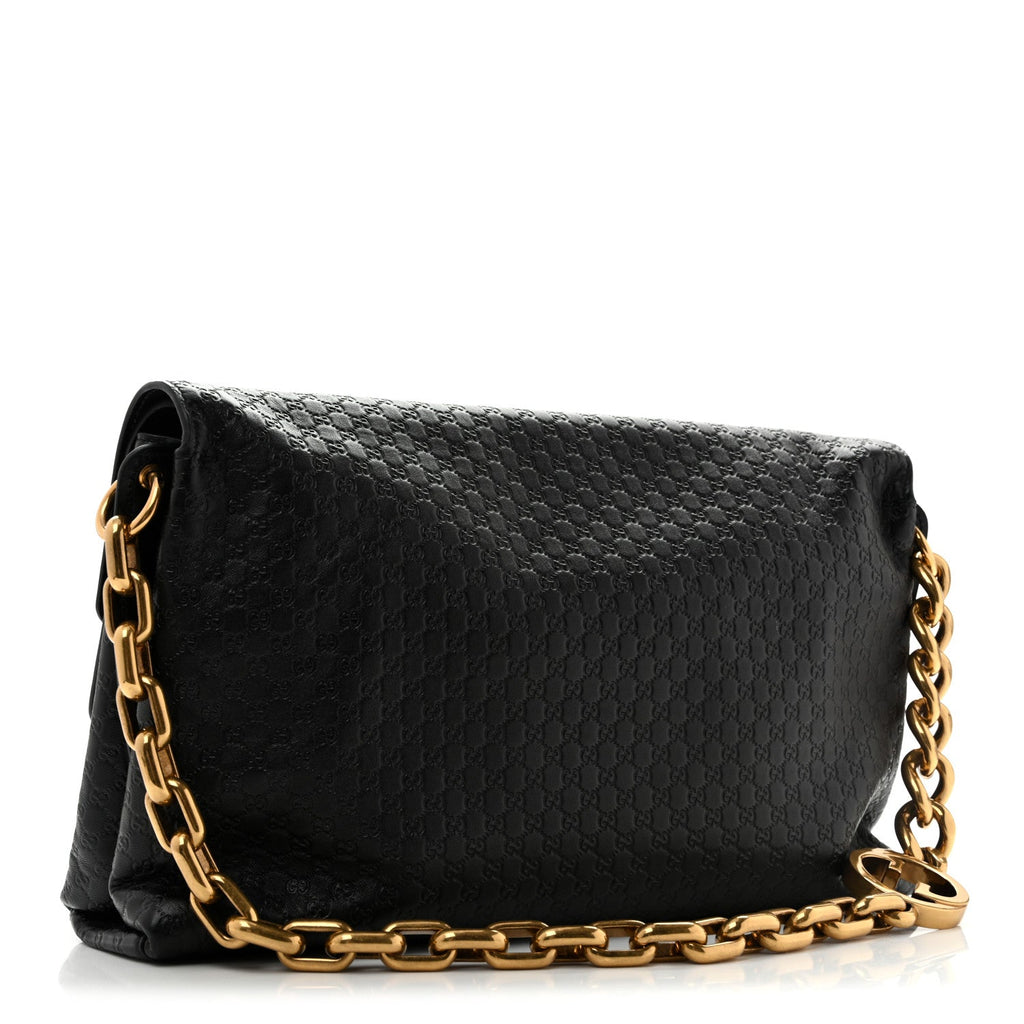 Micro GG Calfskin Large Chain Shoulder Bag Black