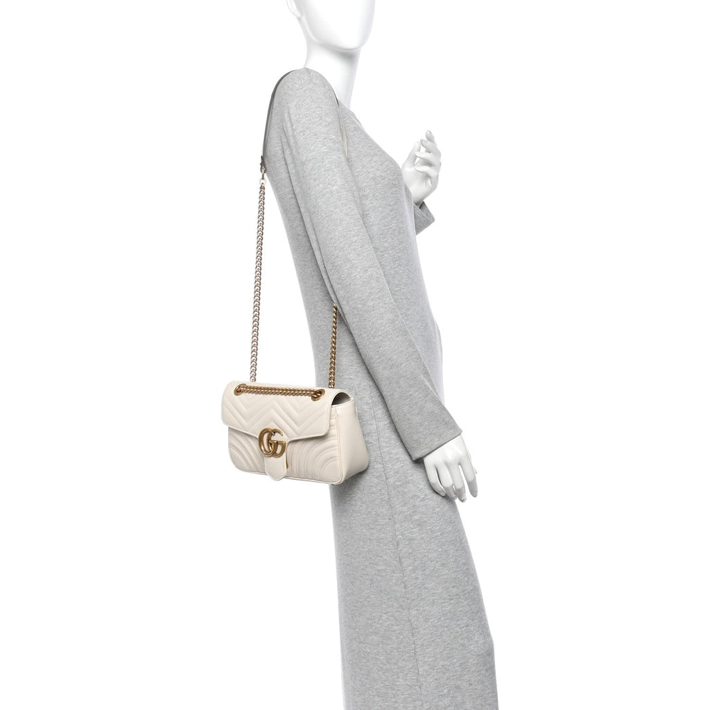 Calfskin Matelasse Small GG Marmont Shoulder Bag White