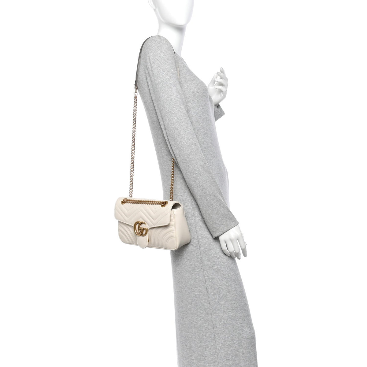 Calfskin Matelasse Small GG Marmont Shoulder Bag White