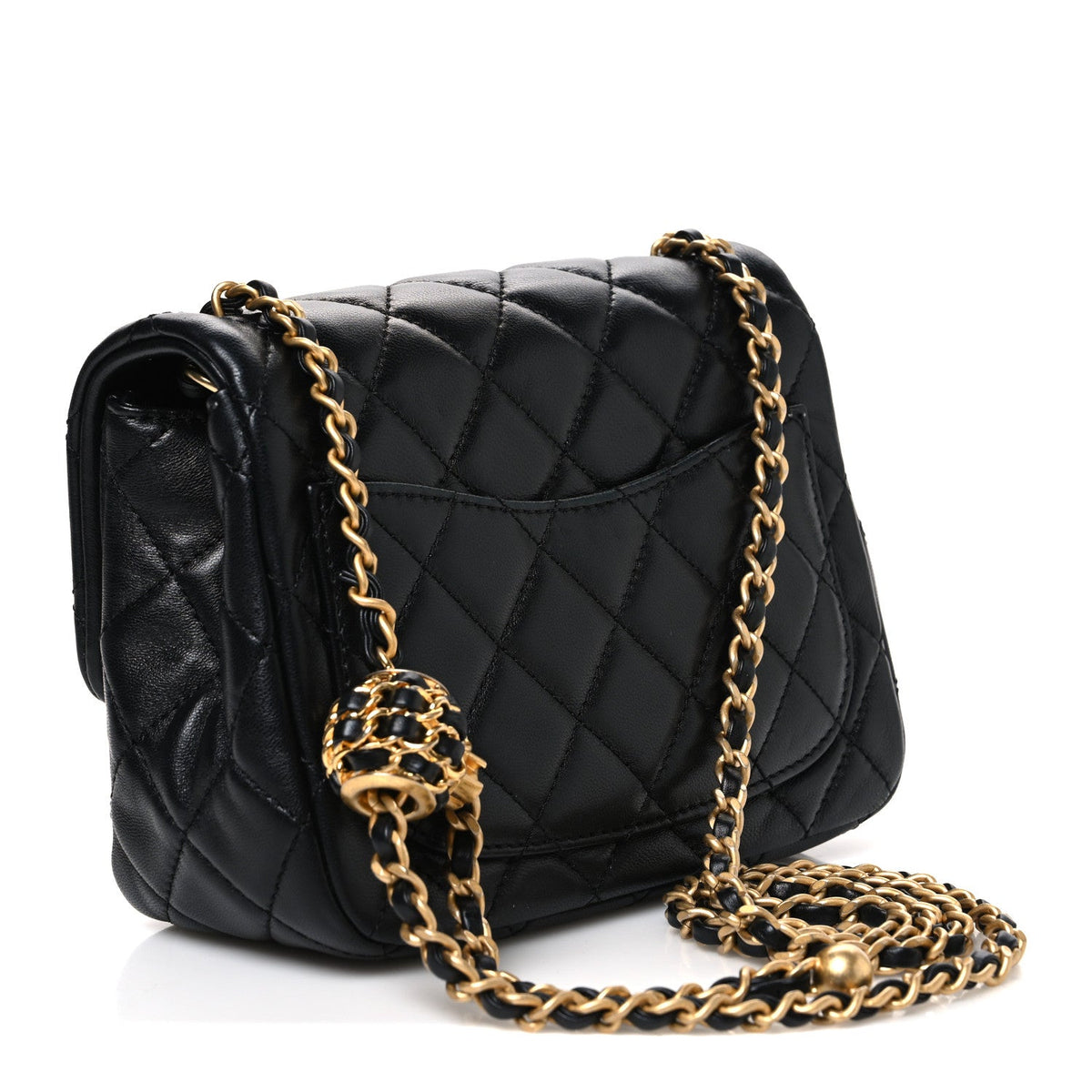 Lambskin Quilted Mini Pearl Crush Flap Black