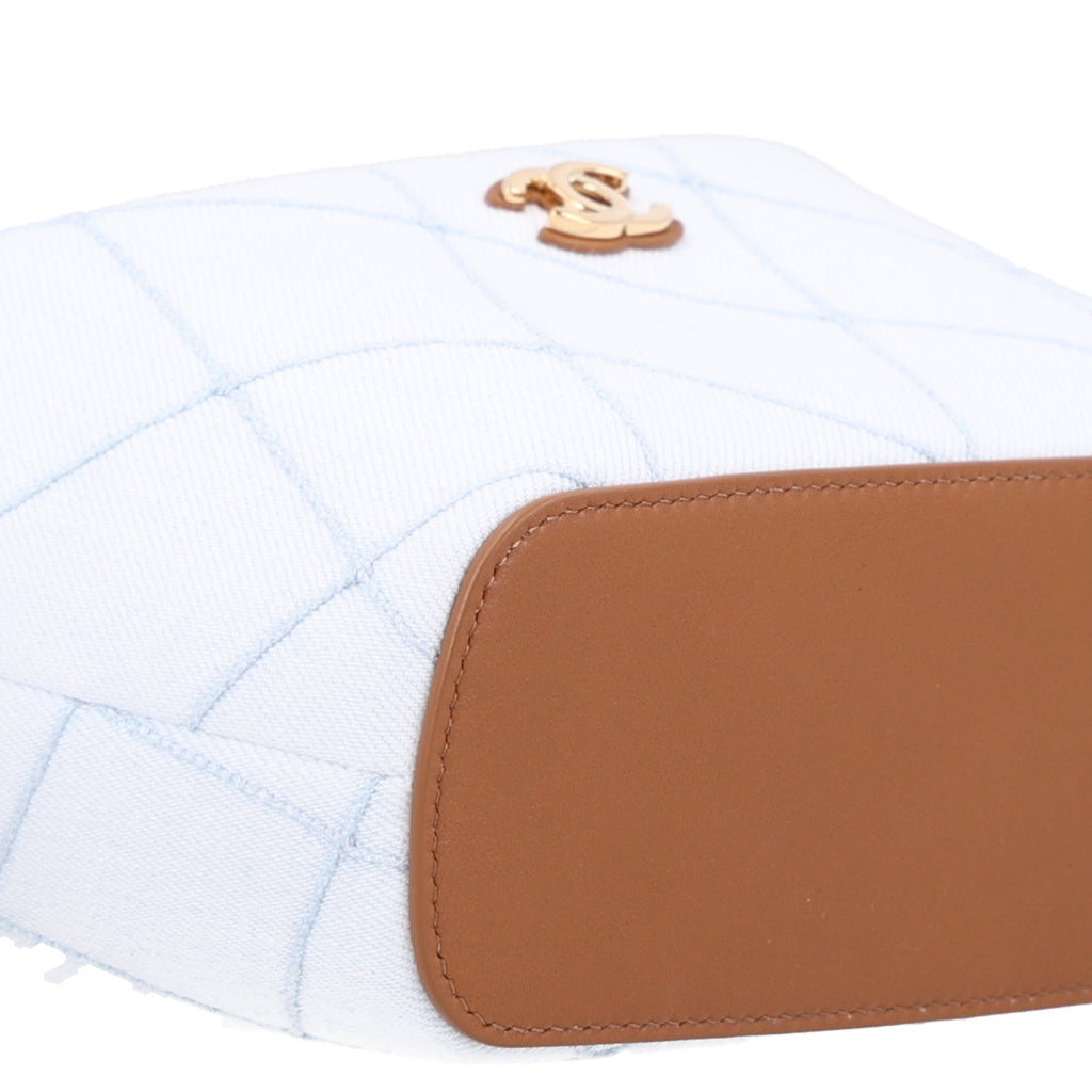 Denim Calfskin Quilted Coco Beach Top Handle Long Vanity Blue Brown