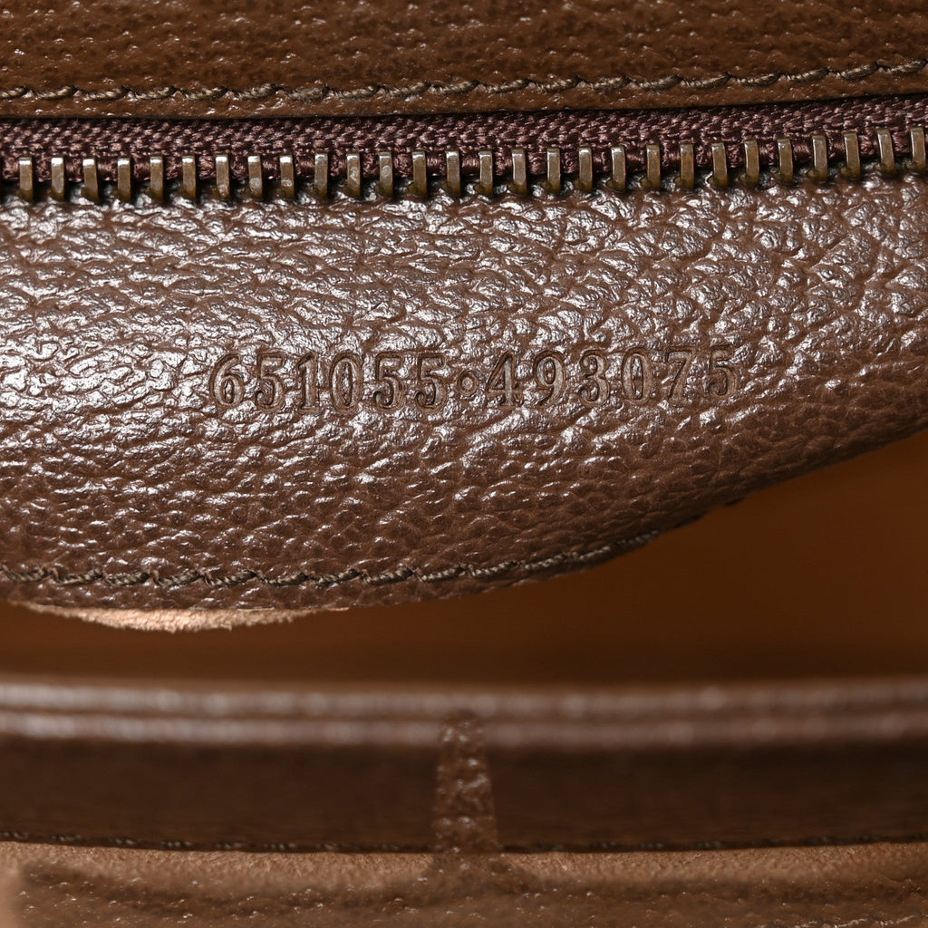 GG Supreme Monogram Textured Dollar Calfskin Web Small Ophidia Padlock Top Handle Bag Beige Ebony New Acero