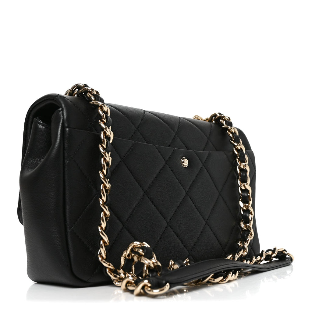 Lambskin Quilted Resin Bi-Color Chain Flap Bag Black