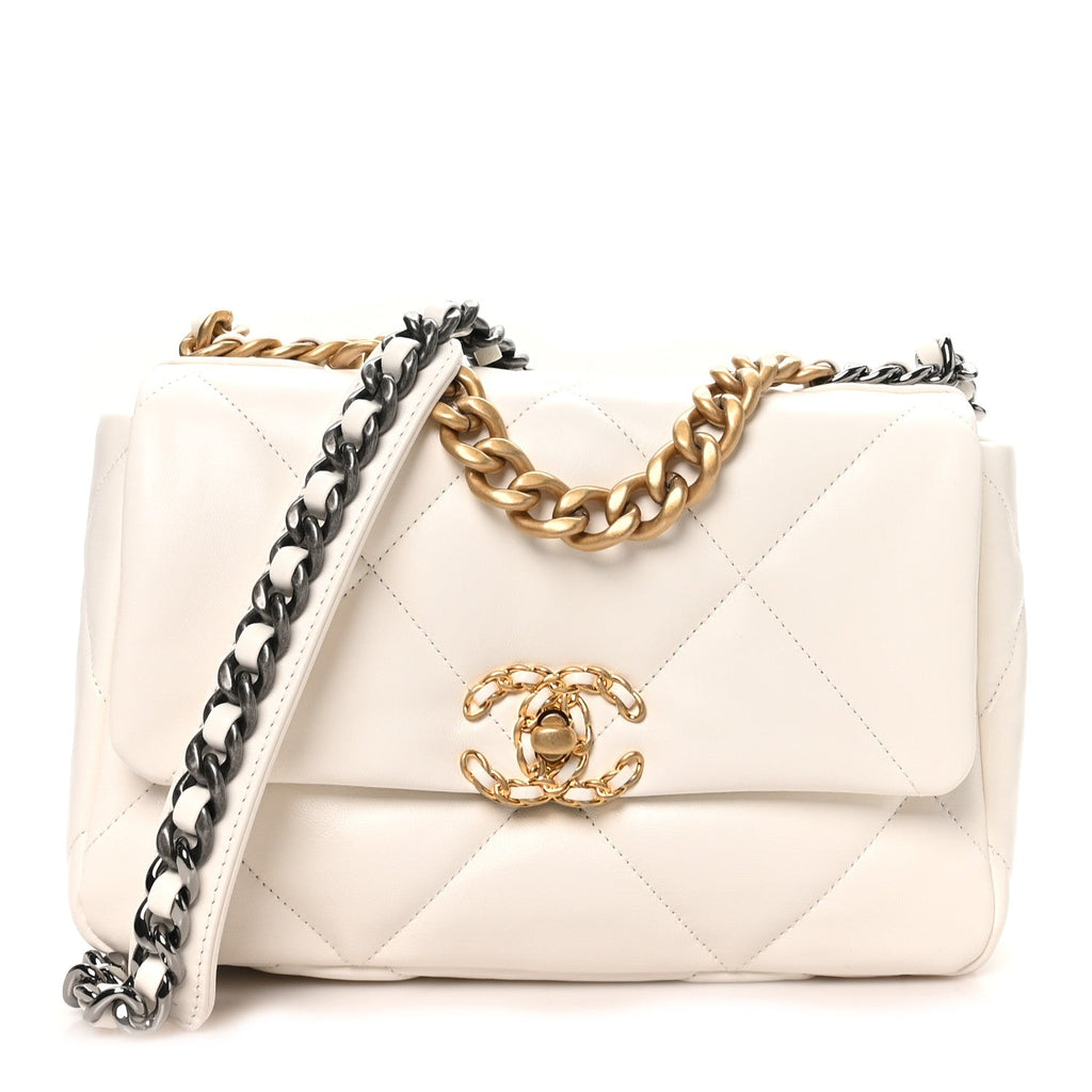 Lambskin Quilted Medium Chanel 19 Flap White