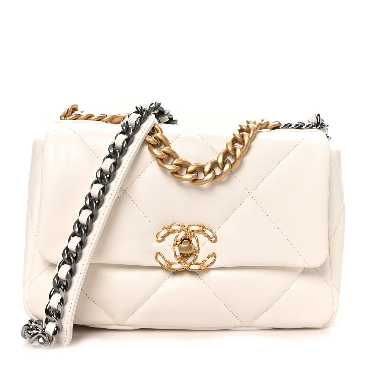 Lambskin Quilted Medium Chanel 19 Flap White