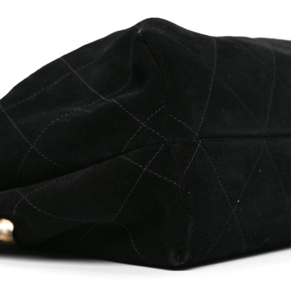 Suede Calfskin Lambskin Quilted Maxi Hobo Black
