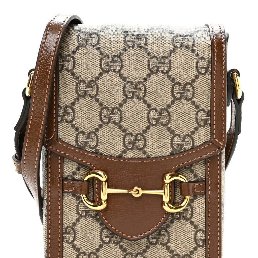 GG Supreme Monogram Mini Horsebit 1955 Crossbody Bag Beige Brown Sugar