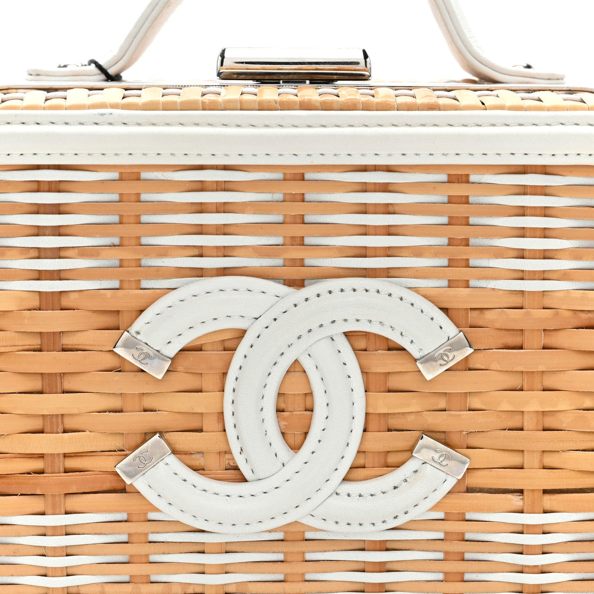 Raffia Patent Small CC Filigree Vanity Case White
