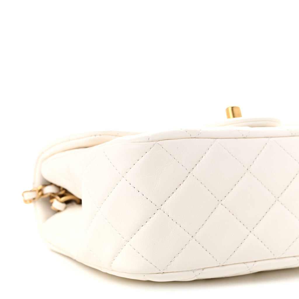 Lambskin Quilted Mini Pearl Crush Flap White