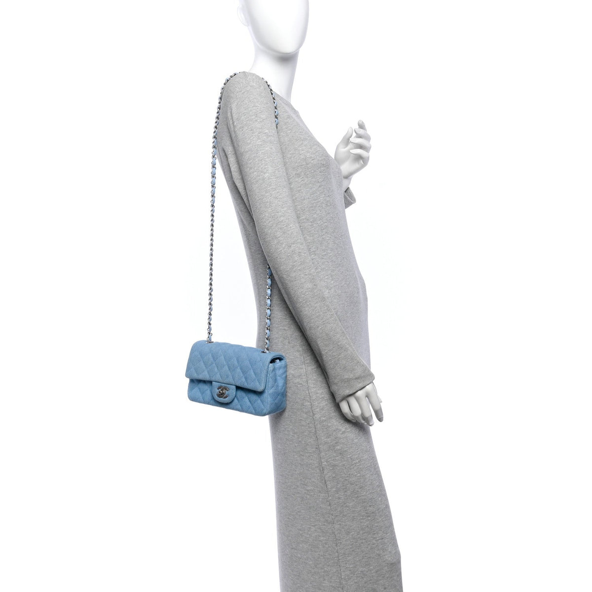 Denim Quilted Mini Rectangular Flap Blue