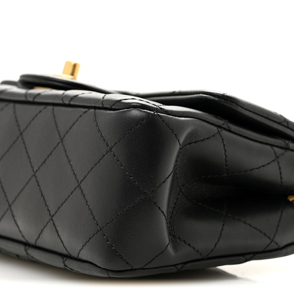 Lambskin Quilted Mini Rectangular Sweet Camellia Flap Black