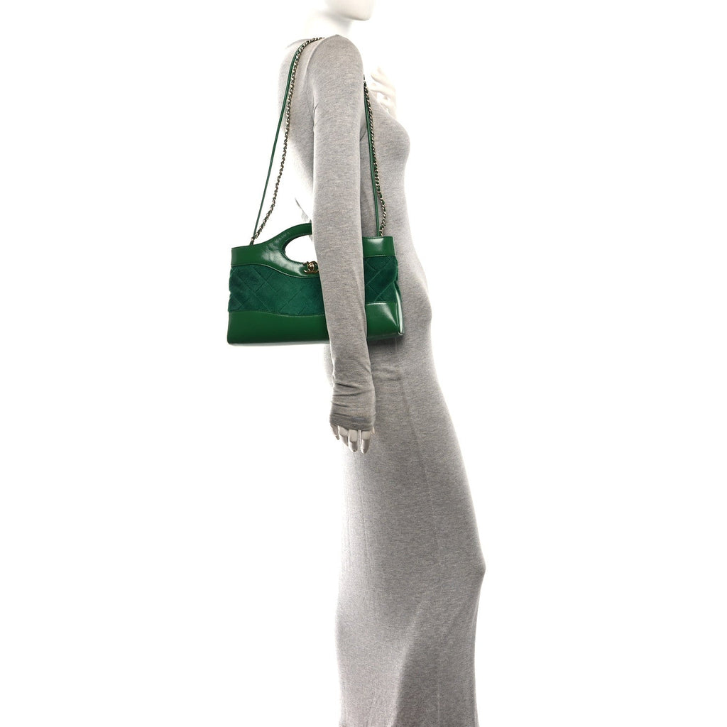 Shiny Lambskin Pony Hair East West 31 Shopping Bag  Green