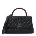 Caviar Lizard Embossed Quilted Small Coco Handle Flap Navy Blue