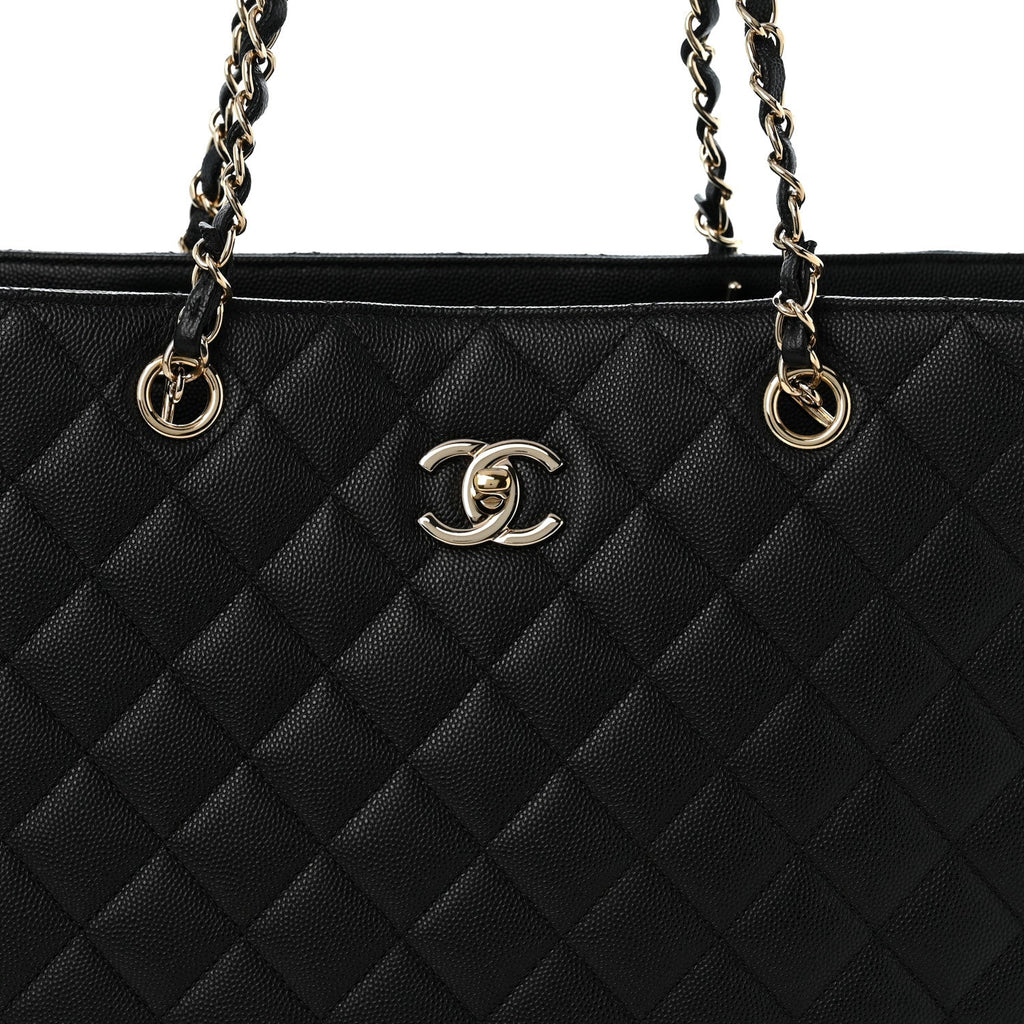 Caviar Quilted Large Shopping Tote Black