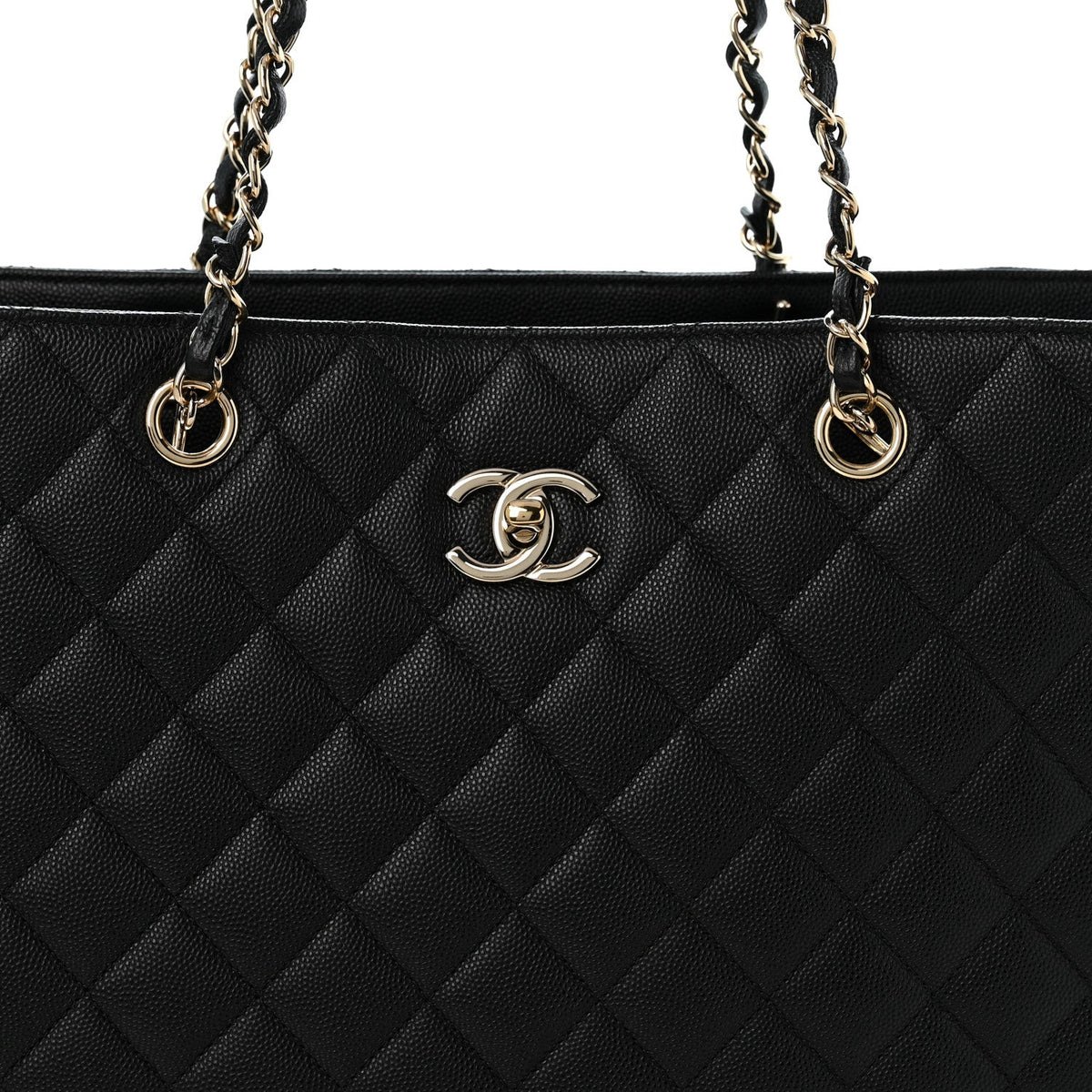 Caviar Quilted Large Shopping Tote Black