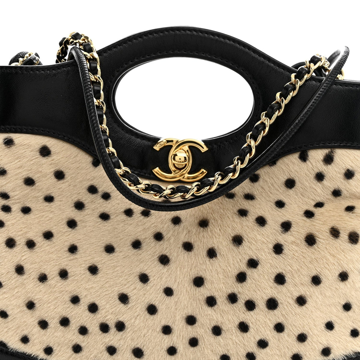 Shiny Lambskin Pony Hair Cheetah Printed Mini 31 Shopping Bag Light Beige Black