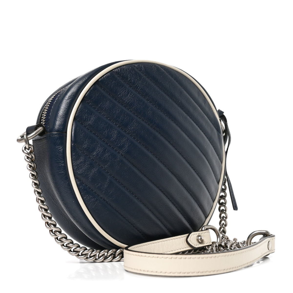 Azalea Calfskin Matelasse Diagonal Mini Torchon GG Marmont Round Shoulder Bag Blue Agata Mystic White