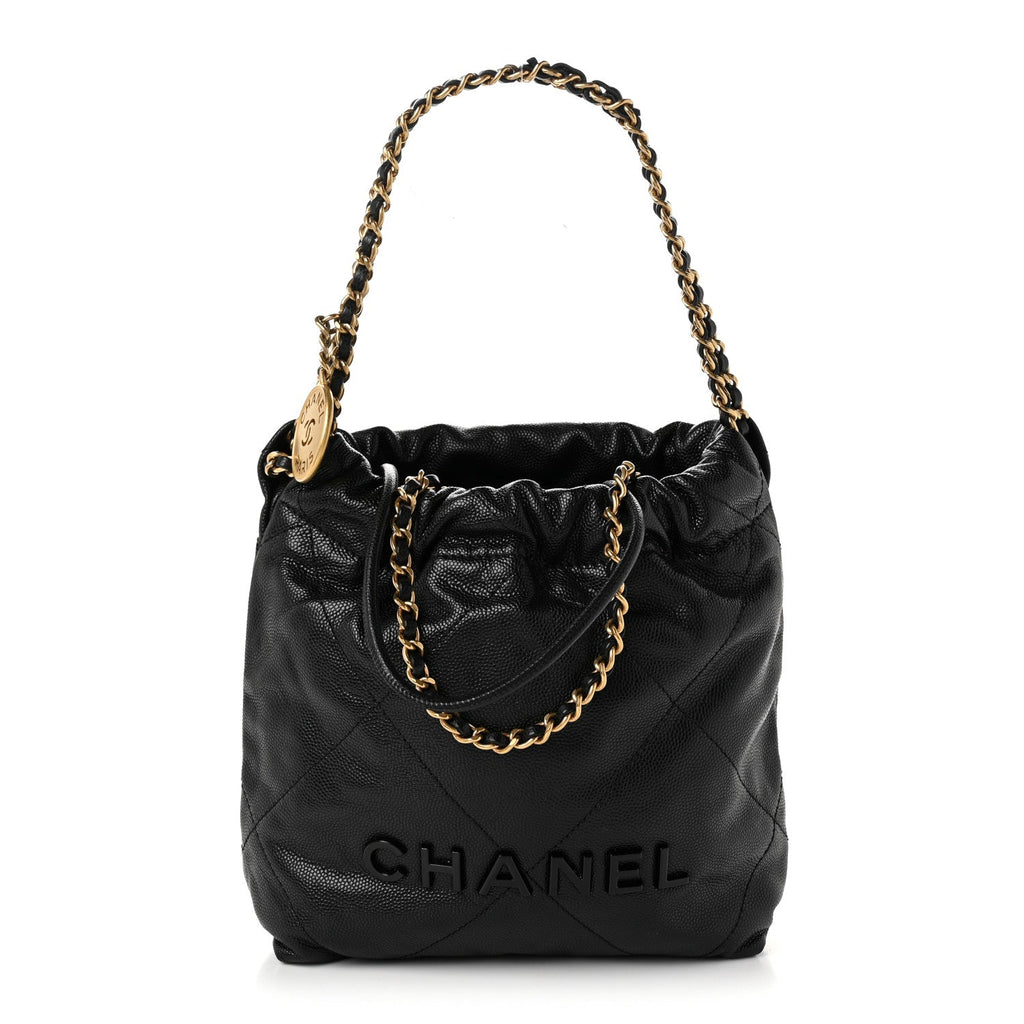 Shiny Caviar Quilted Monochrome Mini Chanel 22 Black