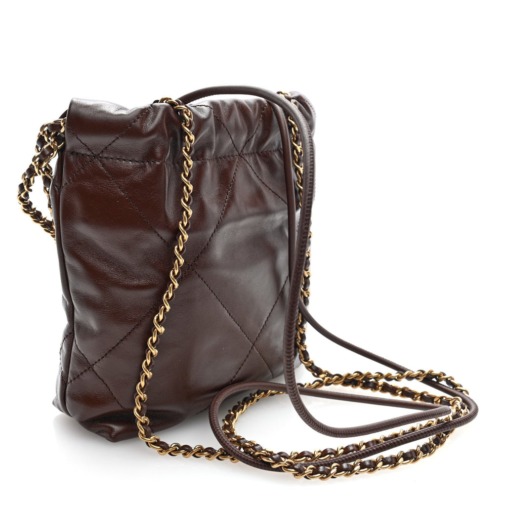 Shiny Calfskin Quilted Mini Chanel 22 Brown