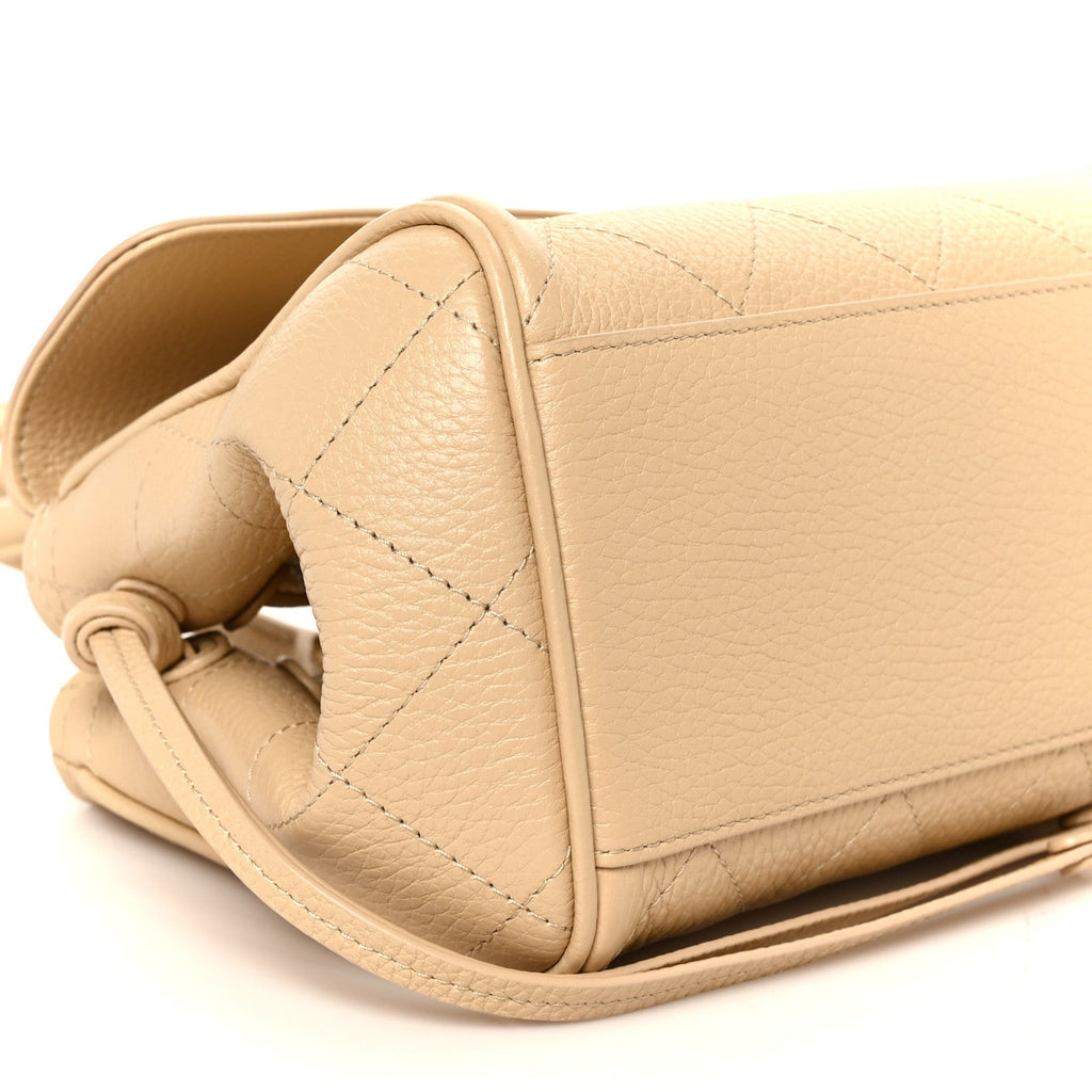Grained Calfskin Stitched Urban Essentials Small Shopping Bag Beige