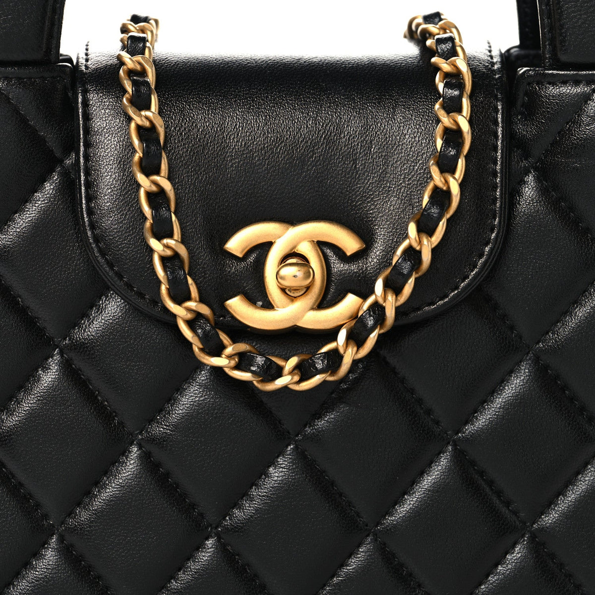 Shiny Aged Calfskin Quilted Nano Kelly Shopper Black