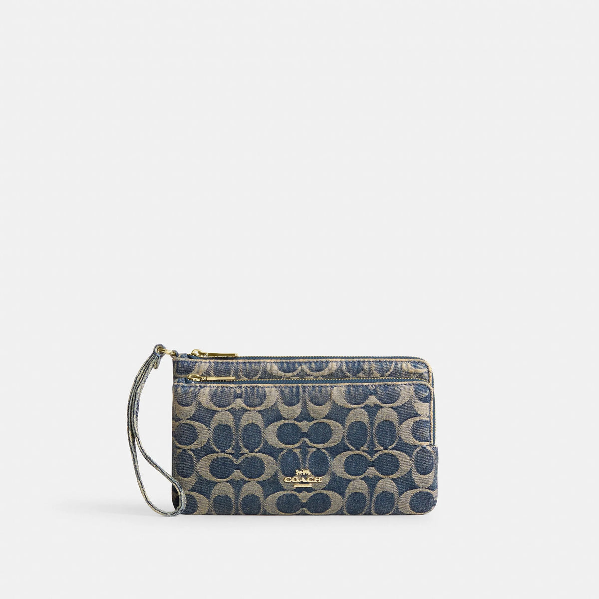 Coach Outlet Double Zip Wristlet In Signature Regenerative Cotton Denim
