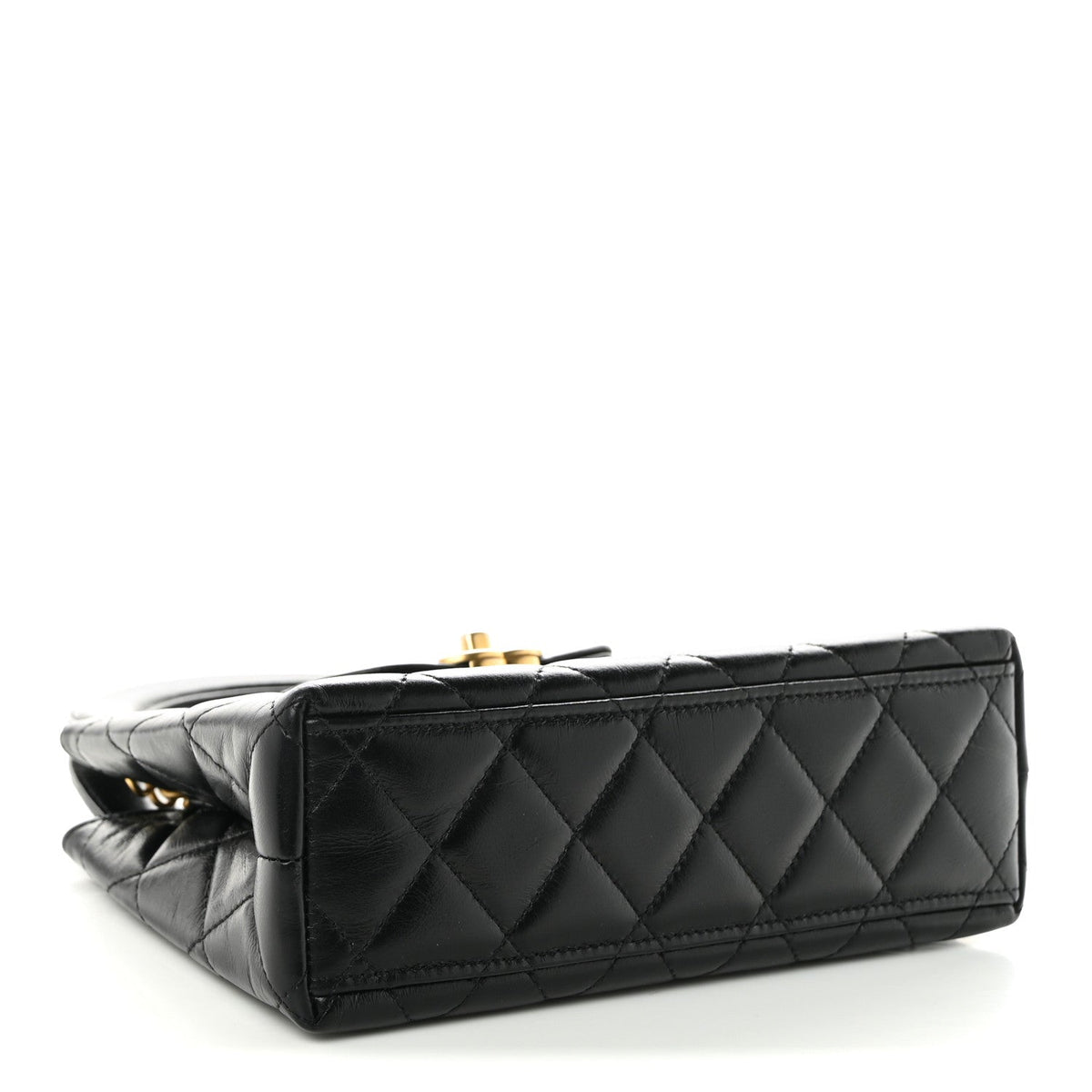 Shiny Aged Calfskin Quilted Nano Kelly Shopper Black