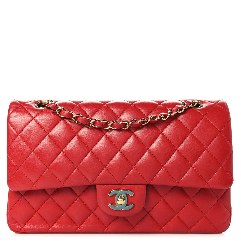 Lambskin Quilted Medium Double Flap Red