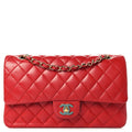 Lambskin Quilted Medium Double Flap Red